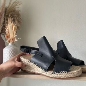 Rag & Bone Sayre Black Leather Espadrille Wedge Sandals Size 39